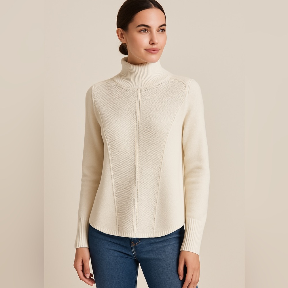 White House Black Market Ivory Textured Mock Neck Sweater Women’s Small